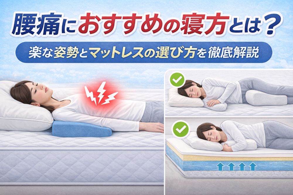 腰痛におすすめの寝方と正しい姿勢を解説したイメージ｜仰向け・横向きのポイント