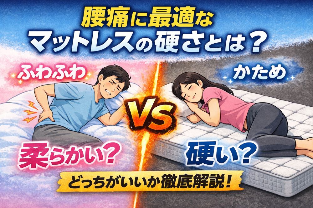 腰痛におすすめのマットレスの硬さとは？柔らかいと硬いの違いを比較したイラスト