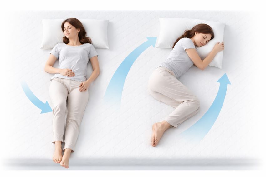 "マットレスの反発力により寝返りが打ちやすい寝姿勢のイメージ"