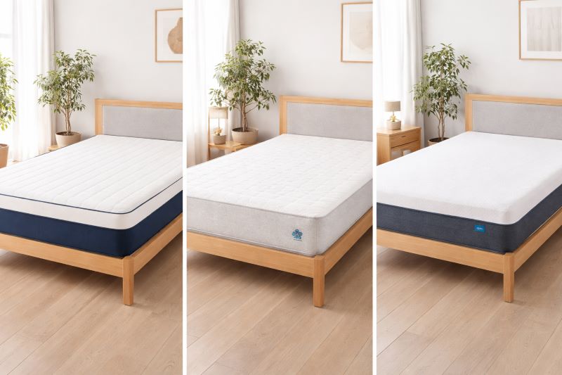モットン・NELL・エママットレスの比較イメージ｜寝心地と構造の違いを視覚的に比較