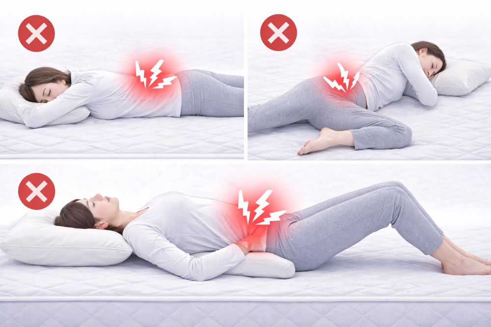 腰痛を悪化させる寝方の例｜うつ伏せ・体をねじる姿勢・無理な反りによる負担