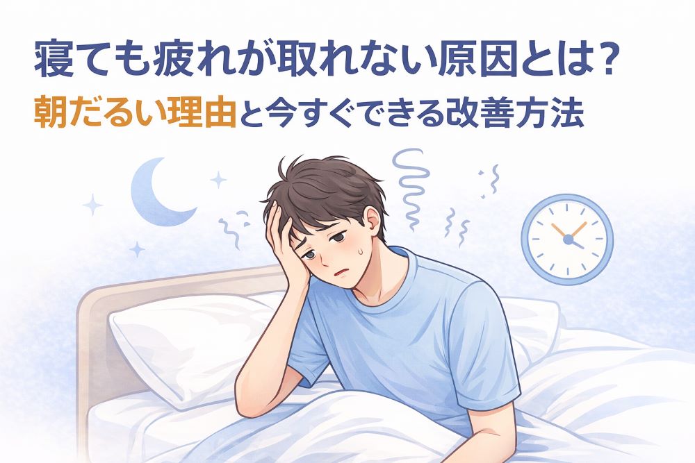 寝ても疲れが取れない原因と朝だるい理由を解説したイメージ｜改善方法も紹介