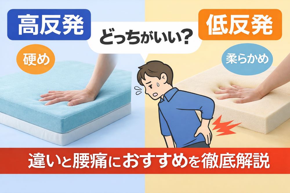 高反発と低反発マットレスの違いを比較した図｜硬さ・寝心地・腰痛への影響を解説