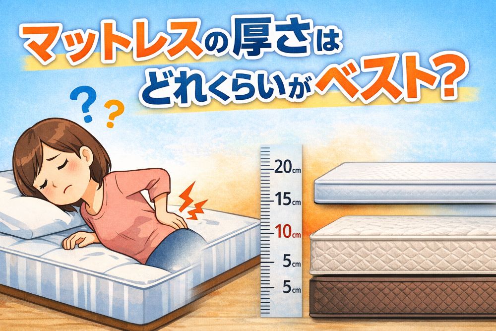 マットレスの厚さの違いと腰痛の関係を示すイメージ画像