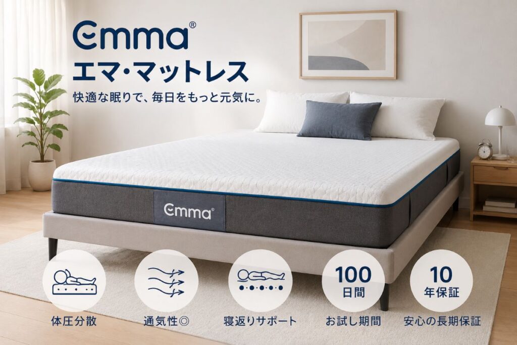 エマスリープの特徴をイメージしたマットレス画像｜体圧分散・寝返り・通気性を解説