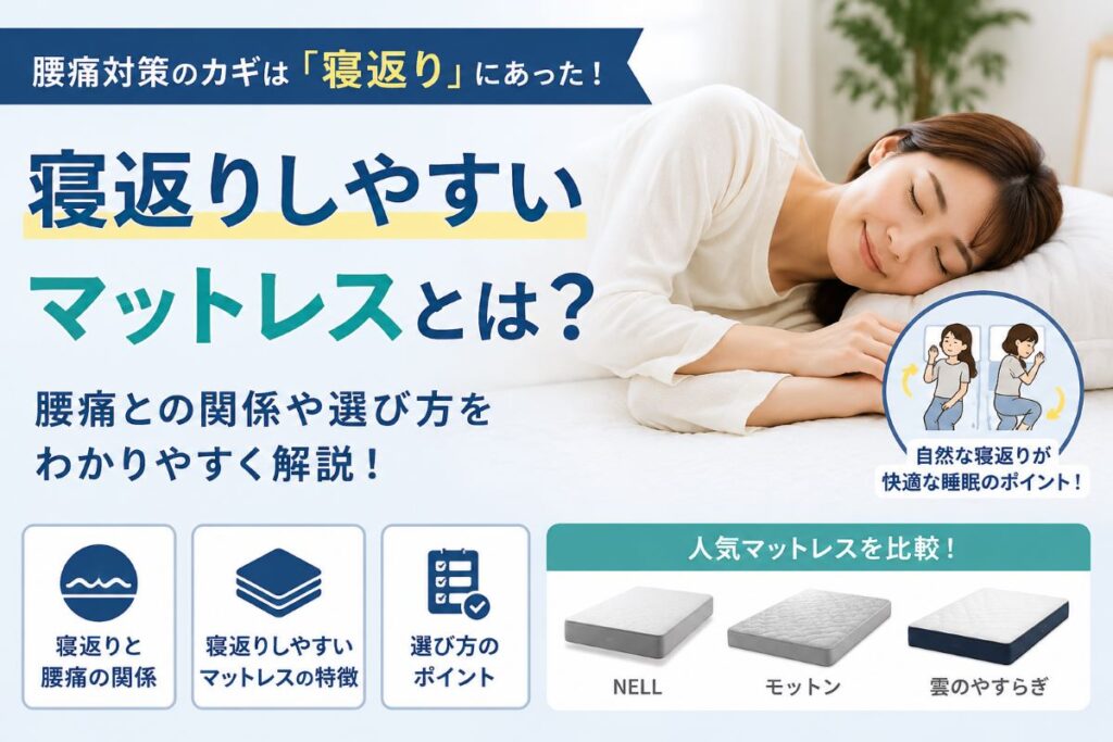 寝返りしやすいマットレスの特徴を解説した画像｜腰痛対策や反発力の違いを比較