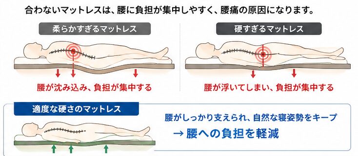 合わないマットレスは腰痛の原因になる｜体への負担と寝姿勢の悪化を解説