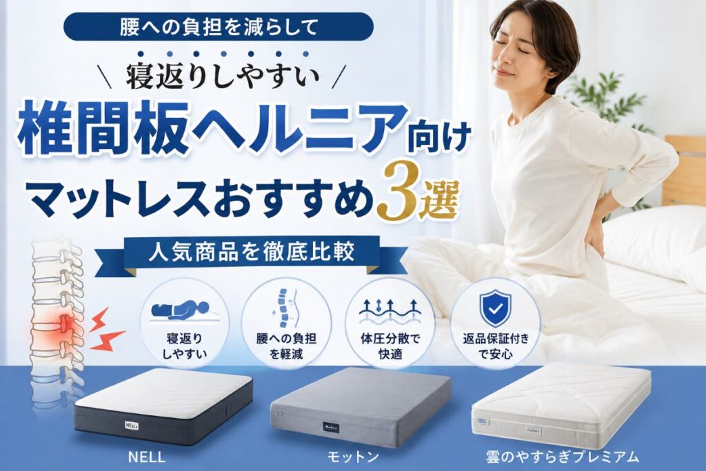 椎間板ヘルニア向けマットレスおすすめ3選を比較しているイメージ