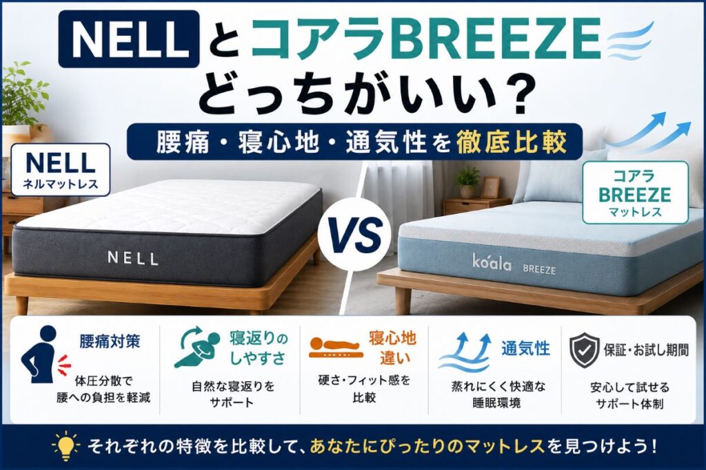 NELLとコアラBREEZEを比較｜腰痛対策・寝返り・通気性・寝心地の違いを解説