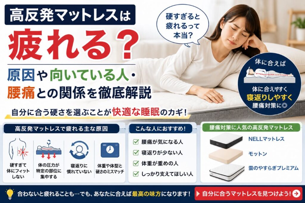 高反発マットレスは疲れる？原因や腰痛との関係・選び方を解説するイメージ