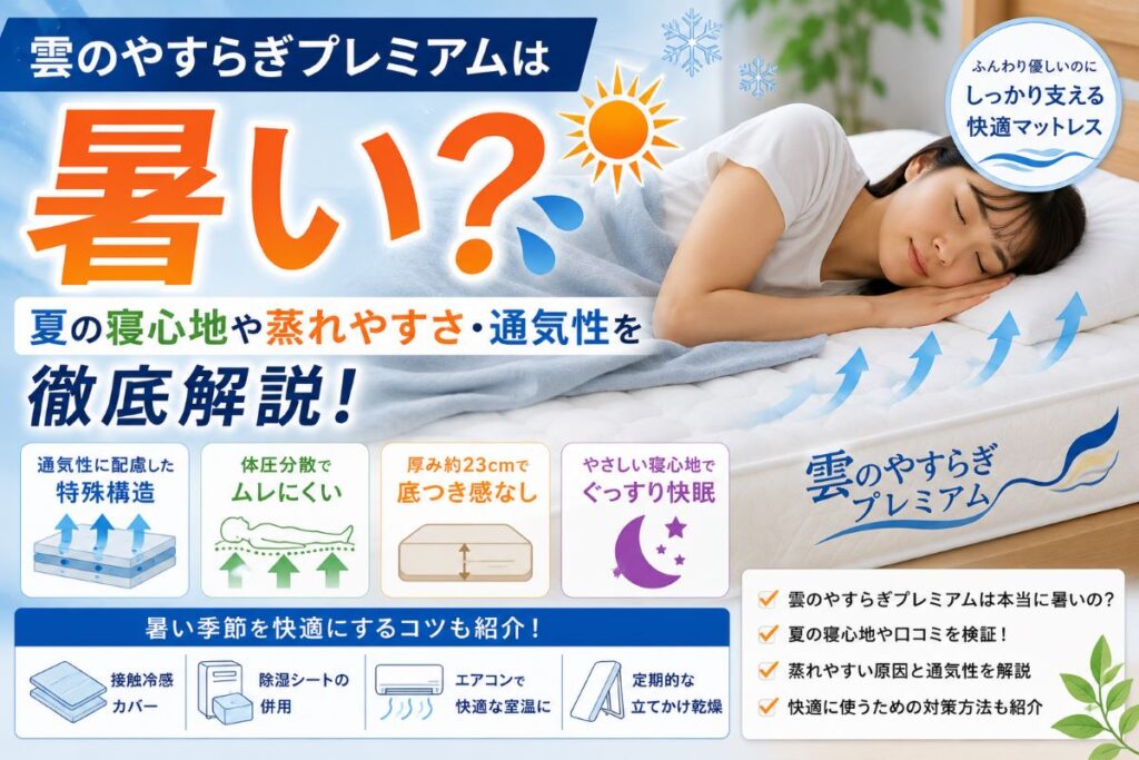 雲のやすらぎプレミアムは暑い？夏の寝心地や通気性・蒸れやすさを解説するイメージ画像