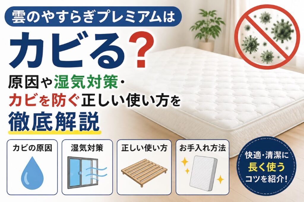 雲のやすらぎプレミアムはカビる？湿気の原因やカビ対策・正しいお手入れ方法を解説するイメージ画像