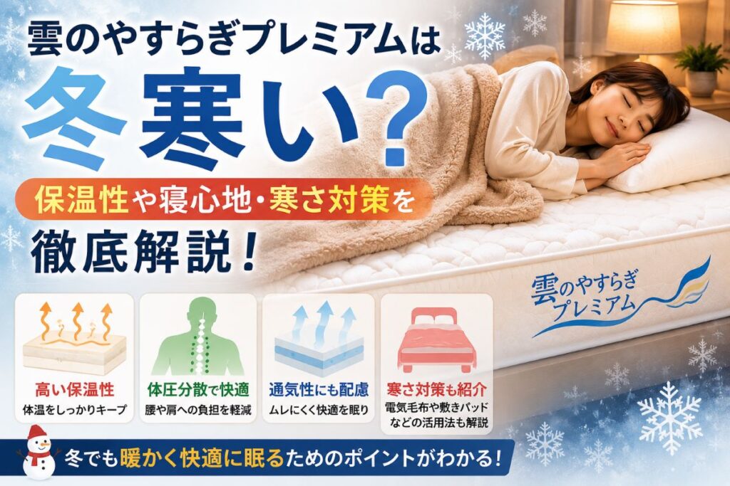 雲のやすらぎプレミアムは冬寒い？保温性や寝心地・寒さ対策を解説するイメージ画像