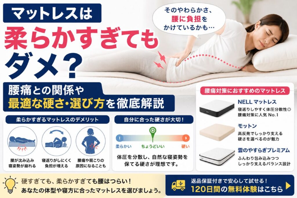 マットレスは柔らかすぎてもダメ？腰痛との関係や最適な硬さ・選び方を解説