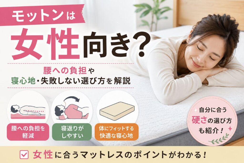 モットンは女性向き？腰への負担や寝心地・寝返りのしやすさを解説するイメージ