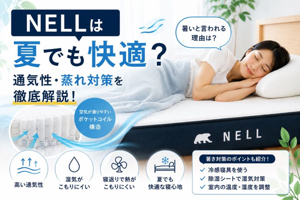 NELLマットレスは夏でも快適？通気性や蒸れにくさ、暑さ対策をわかりやすく解説するイメージ画像