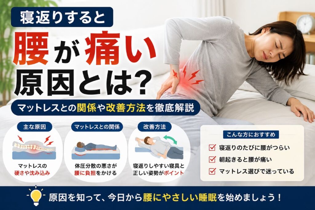 寝返りすると腰が痛い原因やマットレスとの関係・改善方法を解説するイメージ画像