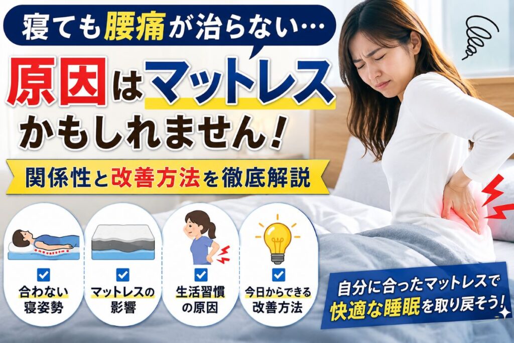 寝ても腰痛が治らない原因とマットレスとの関係を解説するイメージ