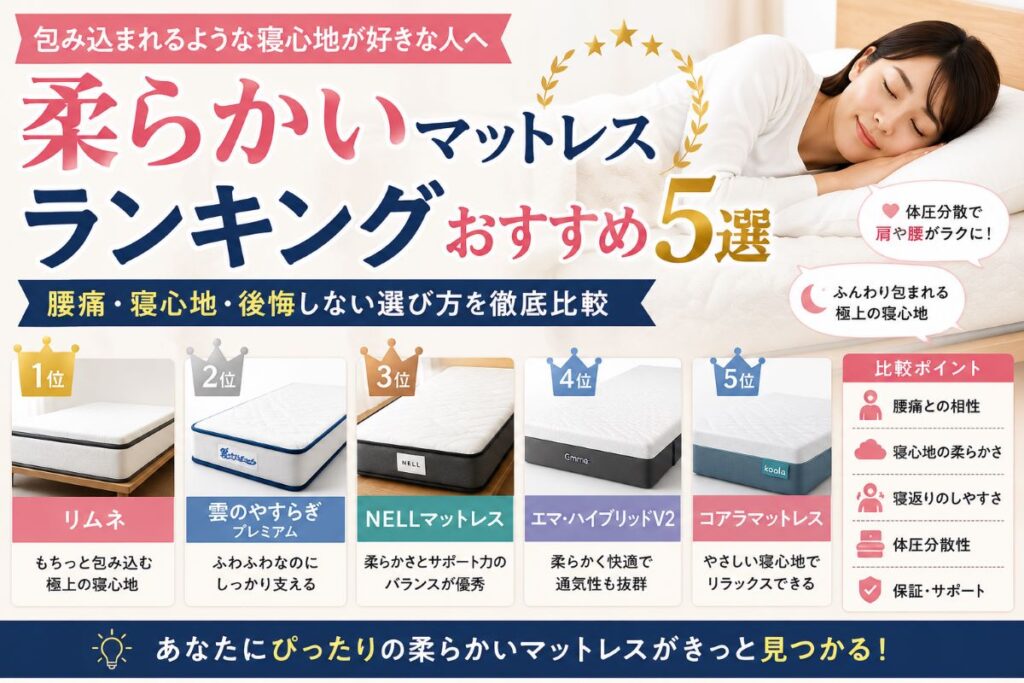 柔らかいマットレスおすすめランキングを比較したアイキャッチ画像