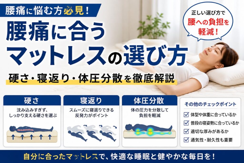腰痛に合うマットレスの選び方を解説するイメージ