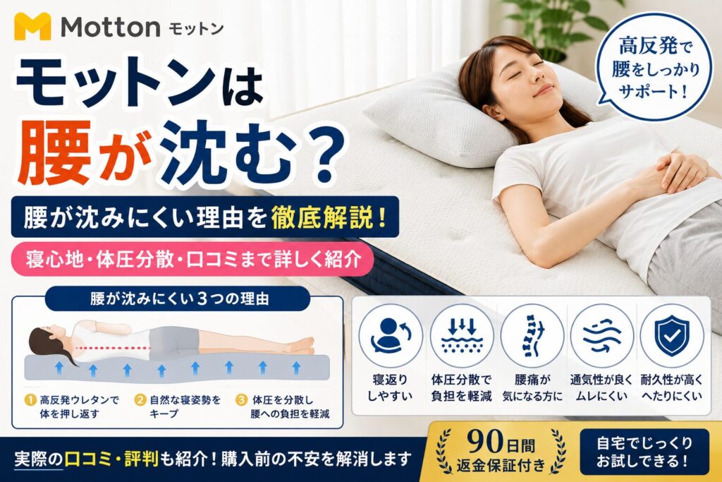 モットンは腰が沈む？高反発で腰をしっかり支える寝心地を解説したイメージ