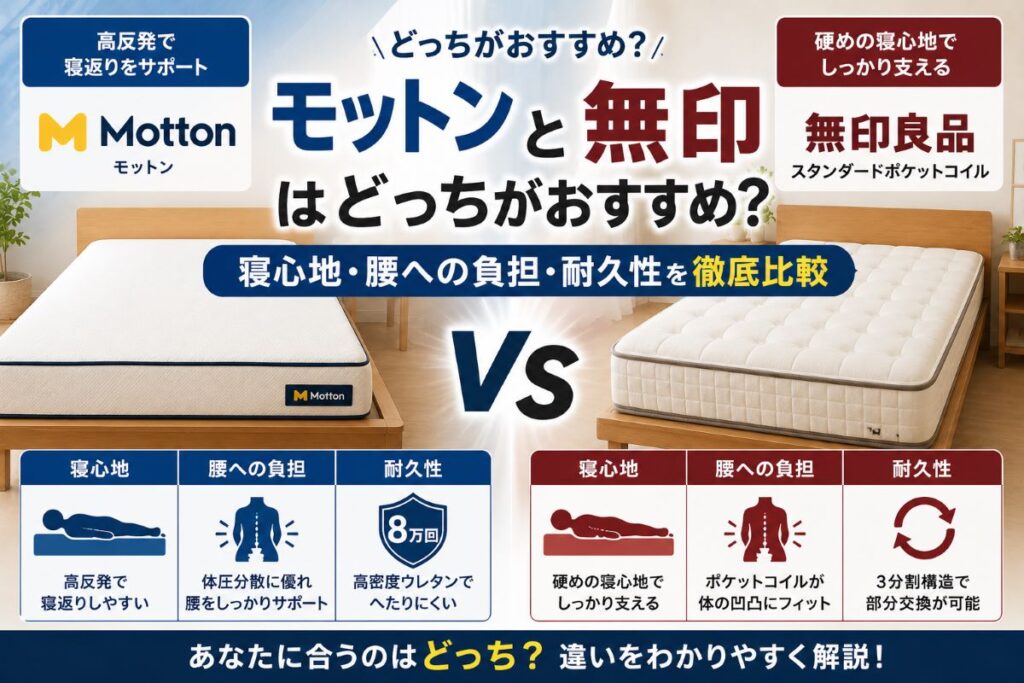 モットンと無印良品のマットレスを寝心地・腰への負担・耐久性で比較