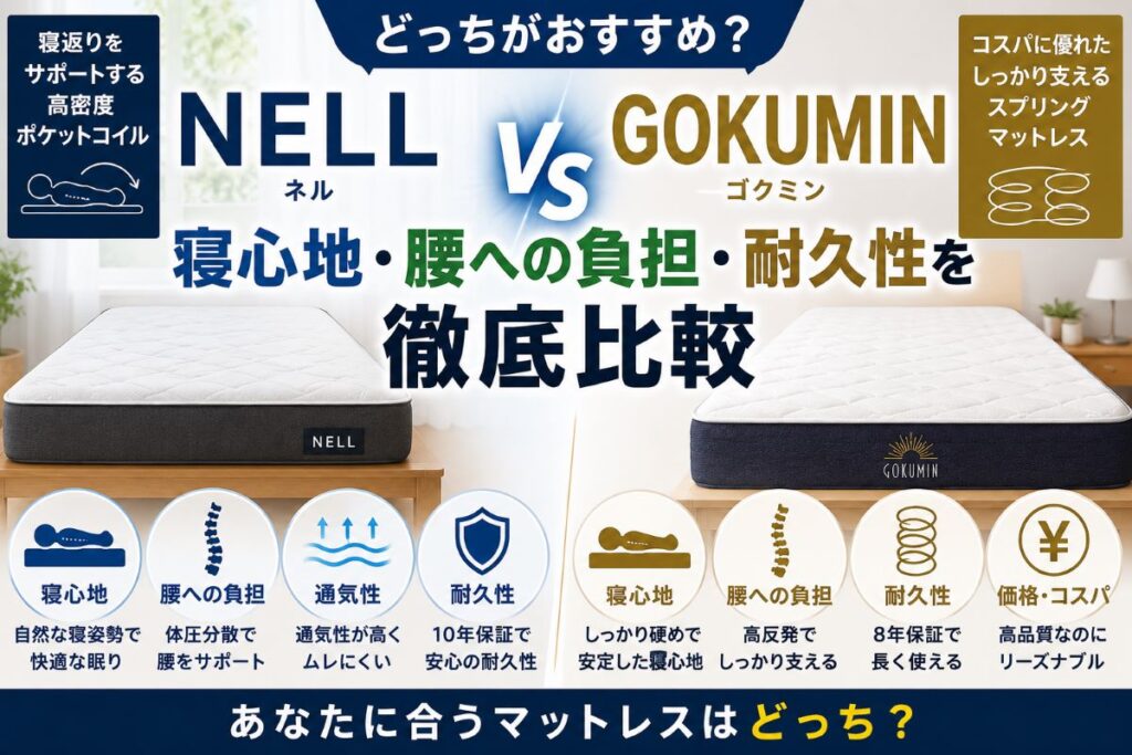 NELLとGOKUMINのマットレスを寝心地・腰への負担・耐久性で比較