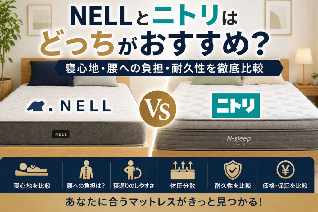 NELLとニトリのマットレスを比較する寝室と2種類のマットレス
